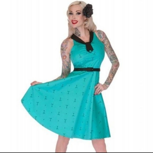 Voodoo Vixen Dresses & Skirts - Voodoo Vixen Retro Martini 50's Flared Swing Dress Teal Black Small